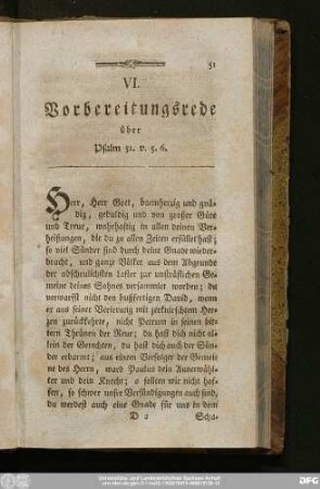 VI. Vorbereitungsrede über Psalm 51. v. 5. 6.