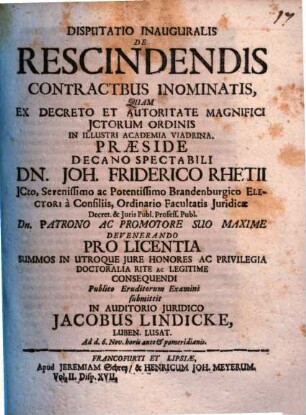 Disp. inaug. de rescindendis contractibus innominatis