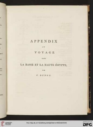 Titelblatt: Appendix au vouyage dans la Basse et la Haute Égypte [par V. Denon]