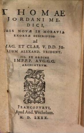 Thomae Jordani Luis novae in Moravia exortae descriptio
