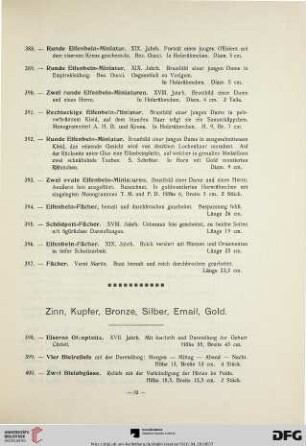 Zinn, Kupfer, Bronze, Silber, Email, Gold (Nr. 398-564)