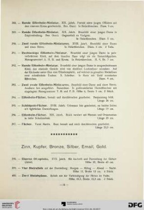 Zinn, Kupfer, Bronze, Silber, Email, Gold (Nr. 398-564)