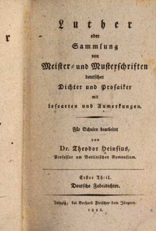 Luther : oder Sammlung von Meister- und Musterschriften