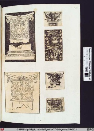 Basis und Kapitell der korinthischen Ordnung mit weiblicher Halbfigur.