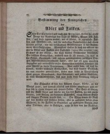 Bestimmung der Kennzeichen der Adler und Falken.