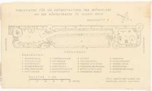 Öffentliche Grünanlage an der Stadthalle und Karl-August-Jung-Platz, Haan: Vorentwurf für die Neugestaltung der Grünanlage an der Königstr. (Abschnitt D): Grundriss 1:200