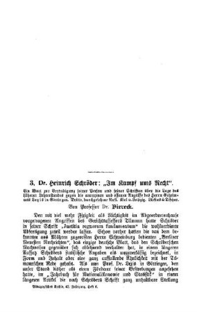 Dr. Heinrich Schröder: "Im Kampf ums Recht" : Sprechsaal