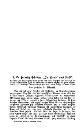 Dr. Heinrich Schröder: "Im Kampf ums Recht" : Sprechsaal