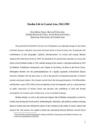 Muslim life in Central Asia, 1943 - 1985