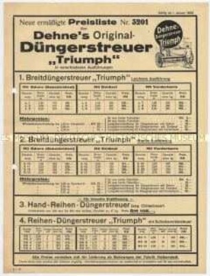 Ermäßigte Preisliste Nr. 3201 über Düngerstreuer "Triumph"