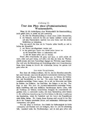 Über den Plan einer (Pestalozzischen) Wochenschrift