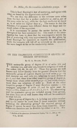 On the transitive substitution groups of degree seventeen.