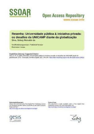 Resenha: Universidade pública & iniciativa privada: os desafios da UNICAMP diante da globalização