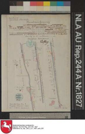 Lage der Liegenschaften im Gemeindebezirk FORLITZ-BLAUKIRCHEN Kolorierte Zeichnung hrsg. vom Katasteramt Aurich Papier auf Leinen Format 32,4x23,0 M 1:2.000