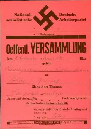 Versammlung der NSDAP-Ortsgruppe Triberg: Die politische Lage