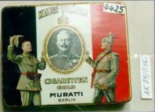Blechdose für 20 Stück "KAISER WILHELM CIGARETTEN GOLD MURATTI BERLIN"