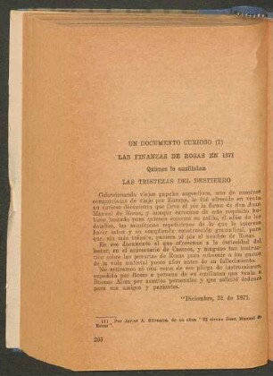 Un documento curioso : Las finanzas de Rosas en 1871