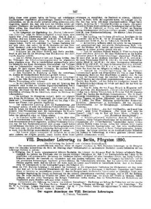 VIII. Deutscher Lehrertag zu Berlin, Pfingsten 1890