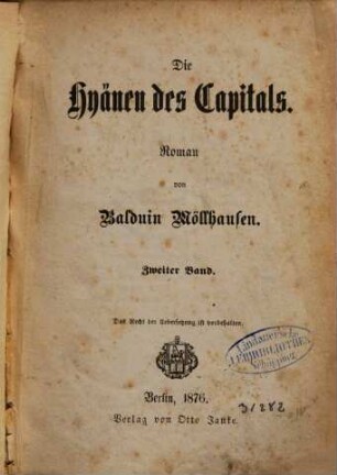 Die Hyänen des Capitals : Roman, 2. Band