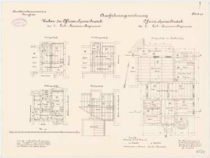 Kavallerie Kasernement II, Danzig-Langfuhr Offizier-Speiseanstalt: Umbau: Grundriss KG, EG, 1. OG, DG, Grundriss EG, 1:100