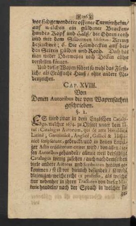 Cap. XVIII. Von Denen Autoribus die von wapensachen geschrieben.