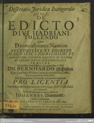 Dissertatio juridica ad l fin. C. de edicto divi Hadriani tollendo