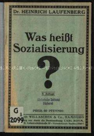 Vortrag von Dr. Heinrich Laufenberg über Begriff und Bedeutung der Sozialisierung von Seeschiffswerften