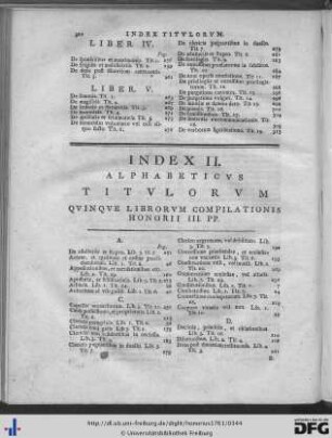 Index II. Alphabeticus Titulorum.