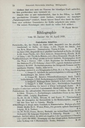 Bibliographie vom 13. Januar bis 14. April 1898.