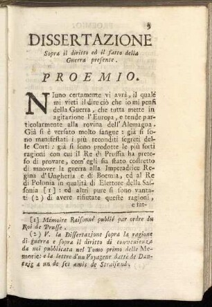 Dissertazione Sopra il diritto ed il fatto della Guerra presente.