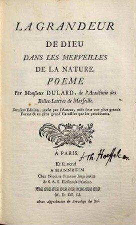 La Grandeur De Dieu Dans Les Merveilles De la Nature : Poeme