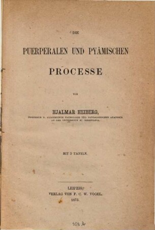 Die Puerperalen und pyämischen Processe