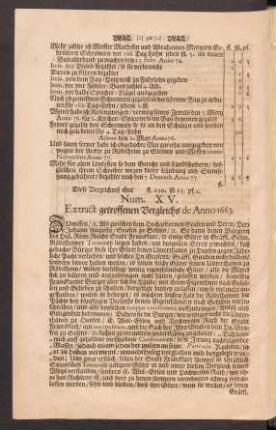 Num. XV. Extract getroffenen Vergleichs de Anno 1663.