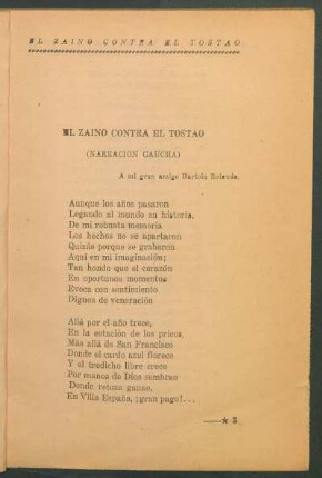 El zaíno contra el tostao : (Narración gaucha)