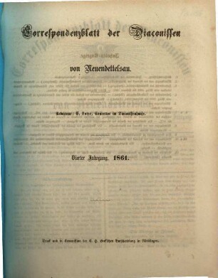 Korrespondenzblatt der Diakonissen von Neuendettelsau. 4, 4. 1861