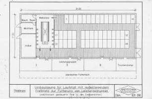 Umbaulösung für Laufstall mit außenliegendem Fressplatz zur Fütterung von Leistungsgruppen