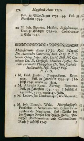 Magisterii Anno 1730 - 1733