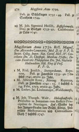 Magisterii Anno 1730 - 1733
