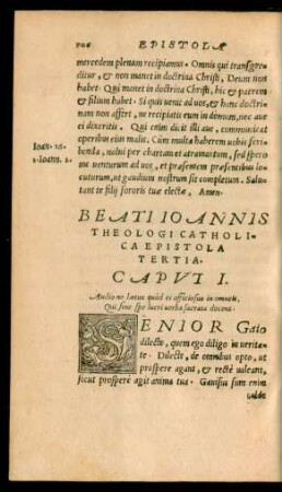 Beati Ioannis Theologi Catholica Epistola Tertia.