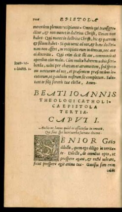 Beati Ioannis Theologi Catholica Epistola Tertia.