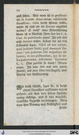 I. Wie mich dünkt, [...], so heißt einen Menschen aufklären ...
