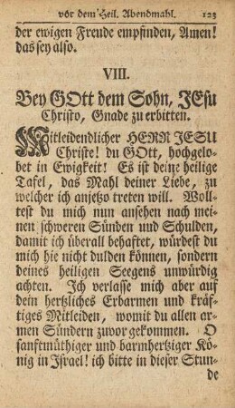 VIII. Bey Gott dem Sohn, Jesu Christo, Gnade zu erbitten.
