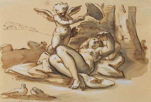 Cupido spendet der unter einem Baum liegenden Venus Schatten