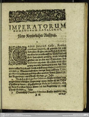 Imperatorum Romanorum Catalogus, New Keyserlicher Außzug