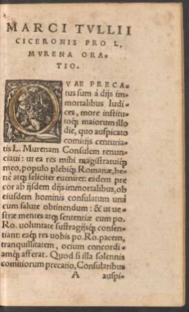 Marci Tullii Ciceronis Pro L. Murena Oratio.