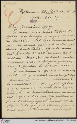 Briefe von Cornelis Easton an Max Wolf: Brief von Cornelis Easton an Max Wolf