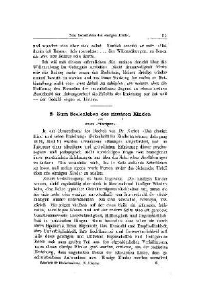 Zum Seelenleben des einzigen Kindes