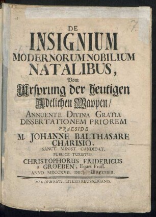 De Insignium Modernorum Nobilium Natalibus, Vom Ursprung der heutigen Adelichen Wappen
