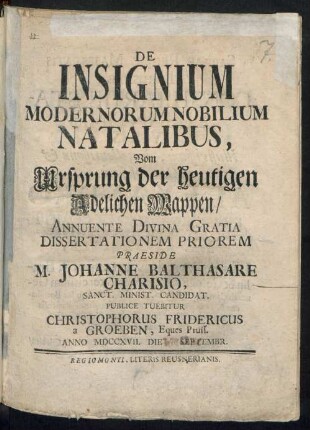 De Insignium Modernorum Nobilium Natalibus, Vom Ursprung der heutigen Adelichen Wappen