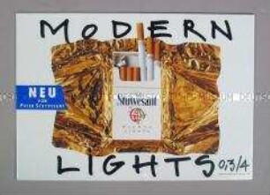 Werbeschild (beidseitig) mit Werbeaufdruck für "Peter Stuyvesant MODERN LIGHTS"-ZigaretteN